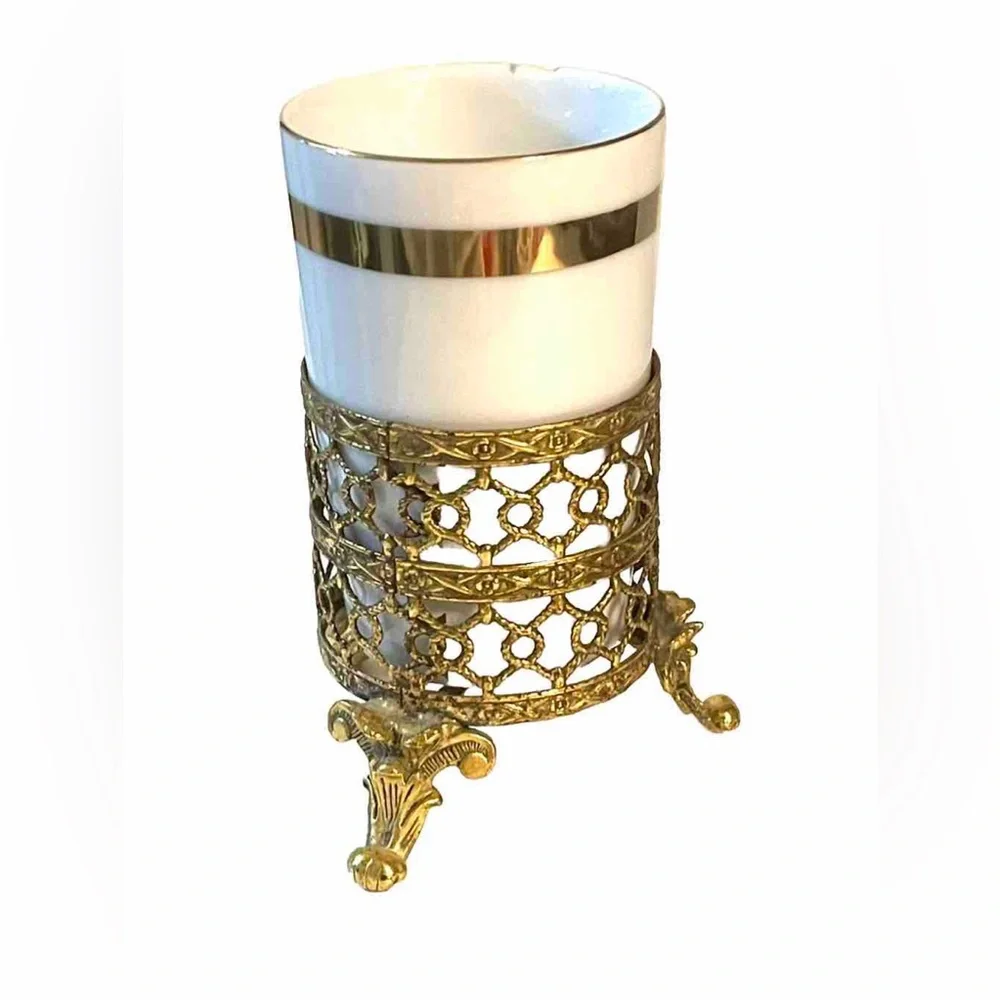 Vintage Gilt Vanity Cup Holder 4-5”